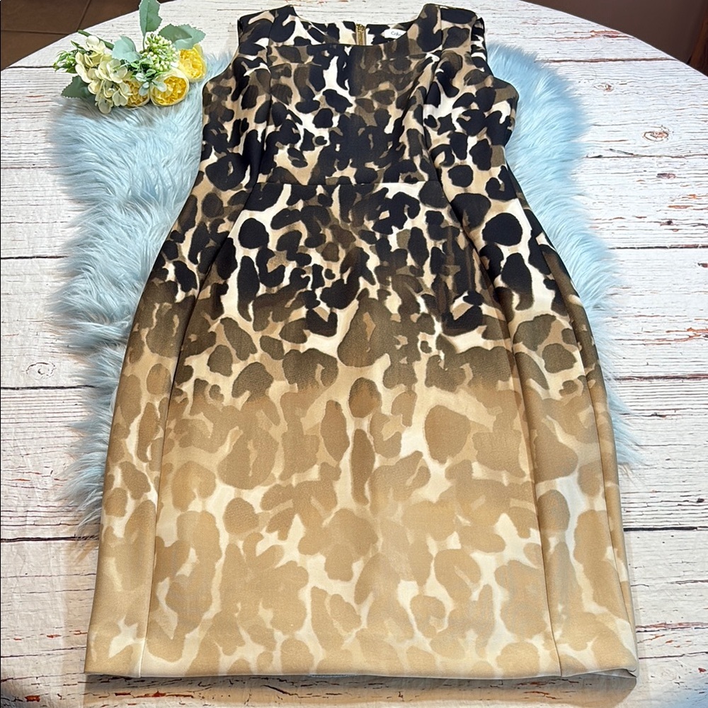 Calvin Klein Scuba Sheath Ombre Leopard Dress sz 10